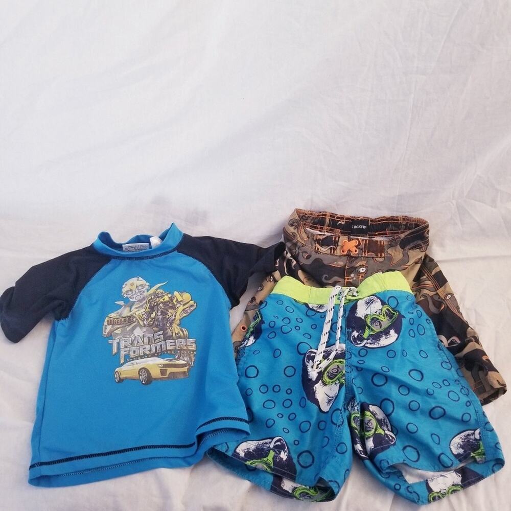 Swim shirt & swim trunks bundle of 3 boys 4T